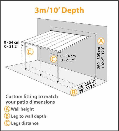 Palram 10x20 Feria Gray Patio Cover Kit HG9420 Measurements