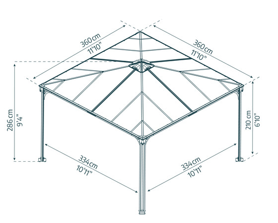 Palram 12x12 Palermo Gazebo Kit Measurements Diagram