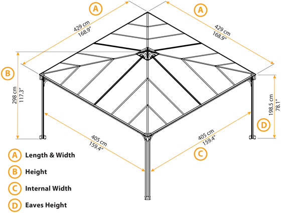 Palram 14x14 Palermo Gazebo Kit 4300 Measurements Diagram