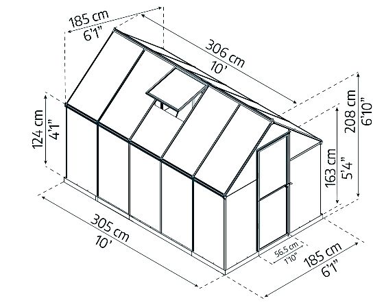Palram - Canopia 6x10 Mythos Greenhouse Measurements