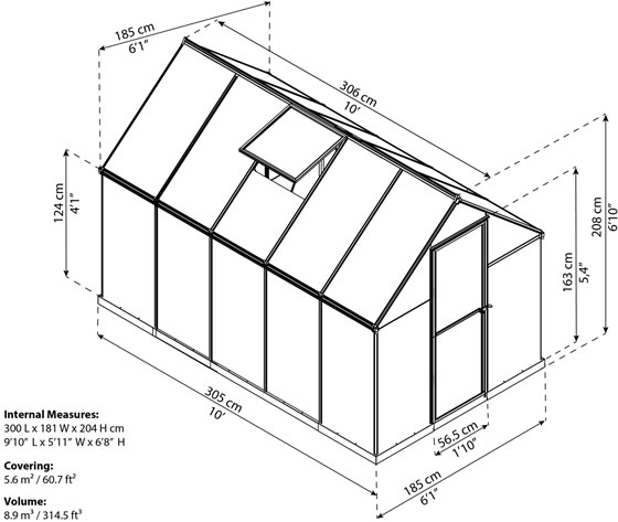 Palram 6x10 Mythos Greenhouse Measurements Diagram