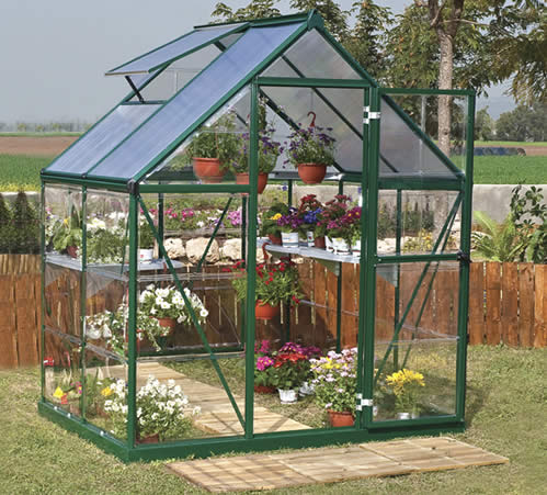 Palram 6x4 Hybrid Greenhouse Kit HG5504G Assembled In Backyard