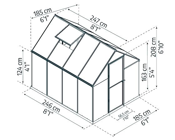 Palram - Canopia 6x8 Mythos Greenhouse Measurements