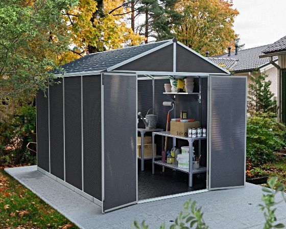 The Palram-Canopia Rubicon Shed With Floor in Dark Gray is 100% maintenance-free and is made with 100% recyclable components thus providing you 100% satisfaction on your backyard shed!