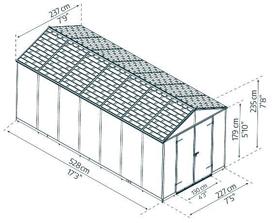 Palram 8x18 Rubicon Storage Shed Kit Measurements