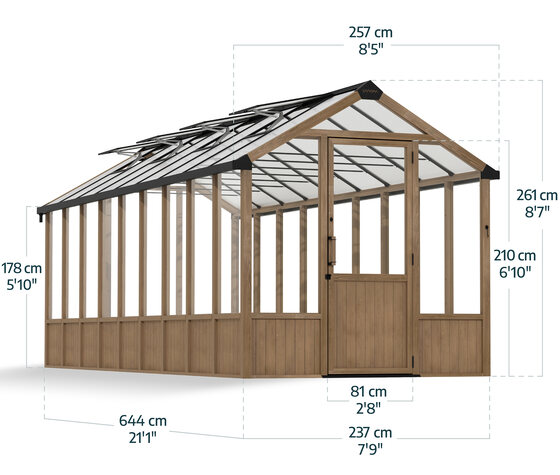 Palram 8x22 Natura Cedar Wood Greenhouse Dimensions