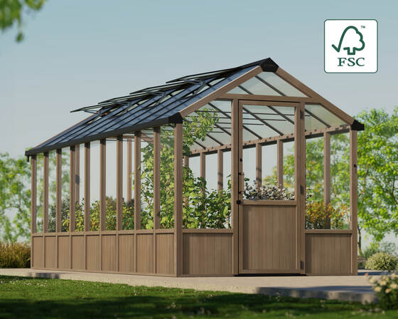 The Natura Cedar Wood Greenhouse combines durable cedar construction with optimal sunlight, offering a spacious, stable, and gardener-friendly space.