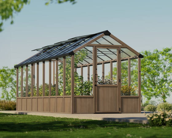 Stylish, functional greenhouse designed to let in maximum light while maintaining a natural, eco-friendly look.