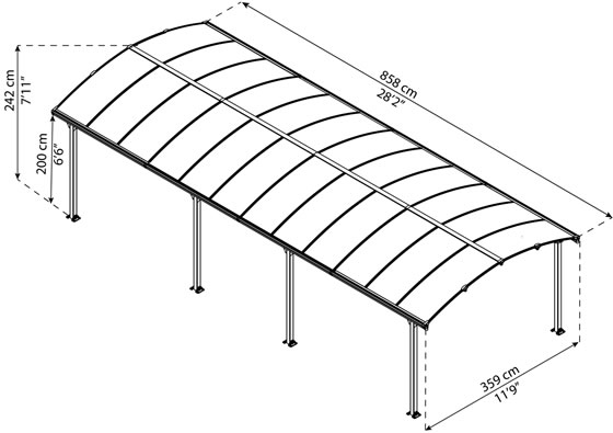 Palram 12x28 Arcadia Carport Measurements