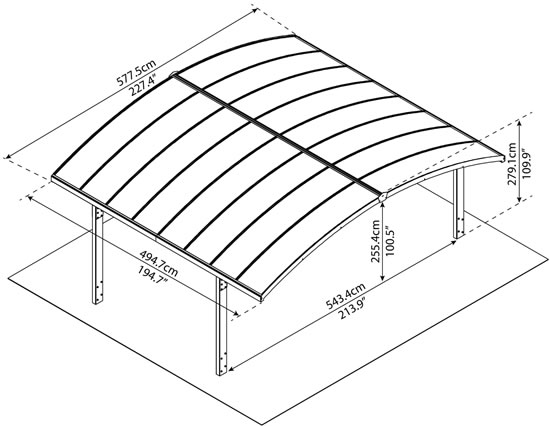 Palram Double Arch-Style Carport HG9104 Measurements