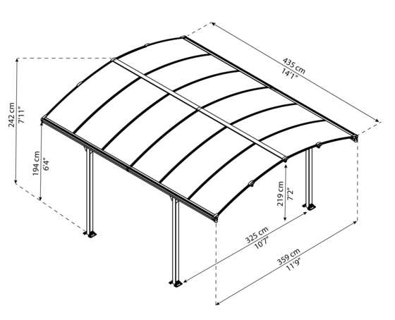 Palram - Canopia 12x14 Tucson 4300 Gazebo - Dimensions