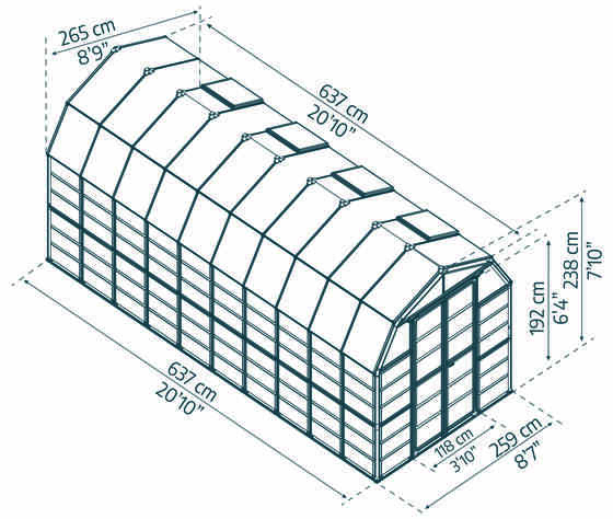 Palram - Canopia  8x20 Prestige 2 Greenhouse Dimensions