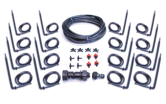 The drip irrigation kit provides controlled, even watering for healthy plant growth.