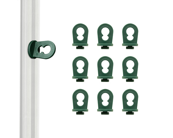 Includes 10 plant hangers for vines, hanging baskets, or shade cloth.