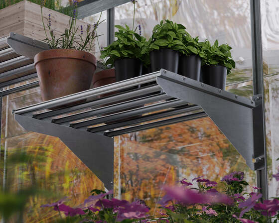 Heavy-duty shelves provide durable, space-saving storage for up to 90 lbs.