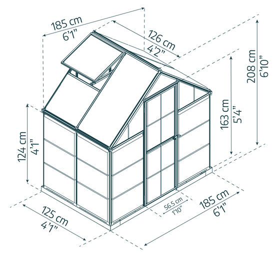 Palram - Canopia 6x4 Hybrid Greenhouse Kit Measurements