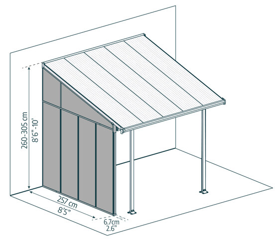 Palram - Canopia Feria 10' Patio Cover Sidewall Kit - Dimensions.