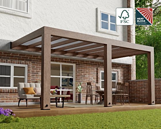 The Palram-Canopia Helsinki Patio Cover is designed for both functionality and durability. It features Solar Control polycarbonate panels with Sun-Control-HeatBlock-FSC technology, blocking harmful UV rays, reducing heat, and keeping out rain and dew. The sturdy construction ensure it stands strong year-round, providing protection from wind, snow, and hail while enhancing the beauty of your outdoor space.