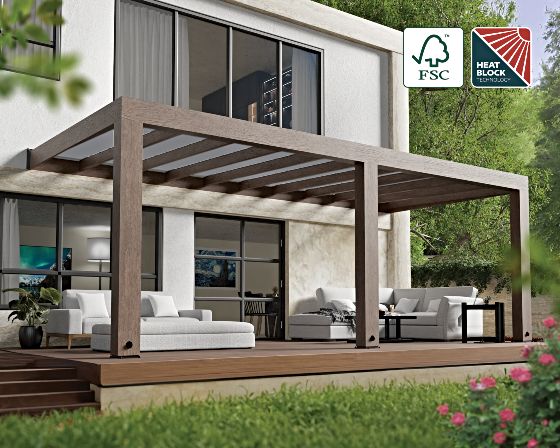 The Palram-Canopia Helsinki Patio Cover is designed for both functionality and durability. It features Solar Control polycarbonate panels with Sun-Control-HeatBlock-FSC technology, blocking harmful UV rays, reducing heat, and keeping out rain and dew. The sturdy construction ensure it stands strong year-round, providing protection from wind, snow, and hail while enhancing the beauty of your outdoor space.
