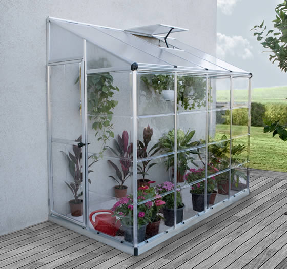 Palram 4x8 Hybrid Greenhouse Kit Assembled Side of Home