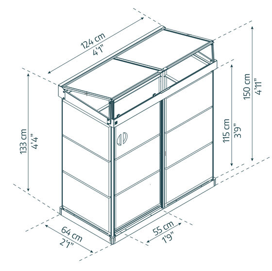 Palram - Canopia Ivy 4x2 Mini Greenhouse Kit - Dimensions.