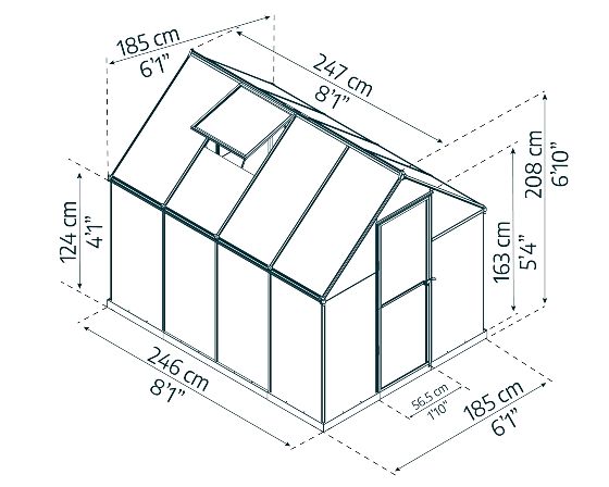 Palram 6x8 Mythos Greenhouse Measurements