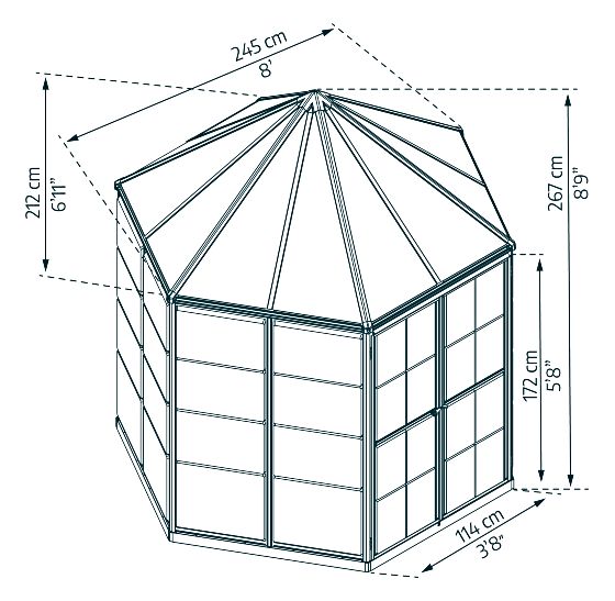Palram - Canopia Oasis Hex 7x8 Greenhouse Kit  Measurement!