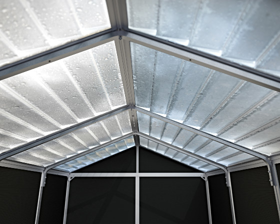 Ultra-resilient shingles-like translucent polycarbonate roof allows natural lighting!