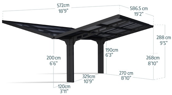 Sydney Cantilever Wave Double Wing Style Carport Dimensions