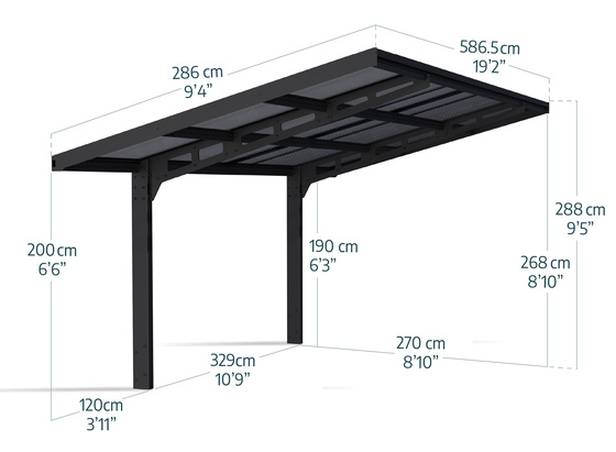 Sydney Cantilever Wave Single Style Carport Dimensions