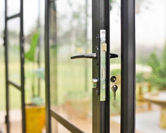 Durable door handle with secure locking mechanism.