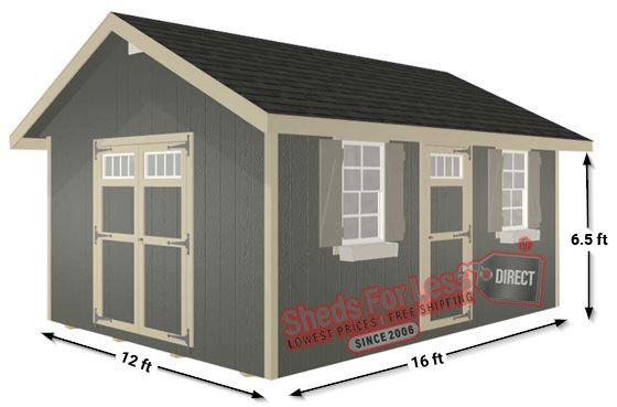 EZ-Fit Riverside 12x16 Wood Shed Panelized Kit Measurements Diagram