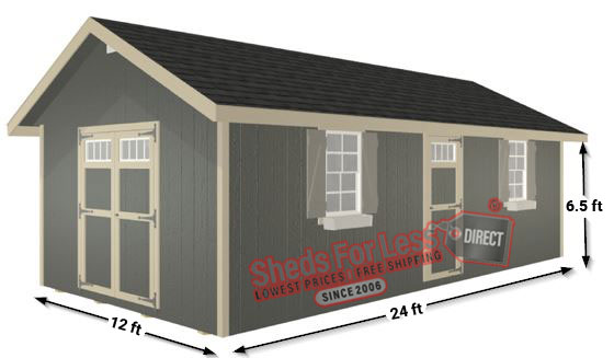 EZ-Fit Riverside 12x24 Wood Shed Panelized Kit Measurements Diagram