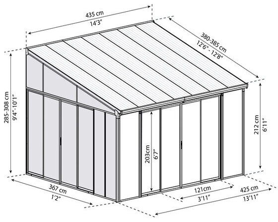 Palram 13x14 SanRemo Patio Enclosure Kit with Screen doors 
