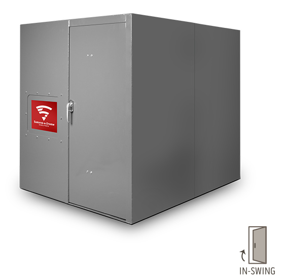 Swing-in steel door helps prevent entrapment if debris blocks the shelter entrance.