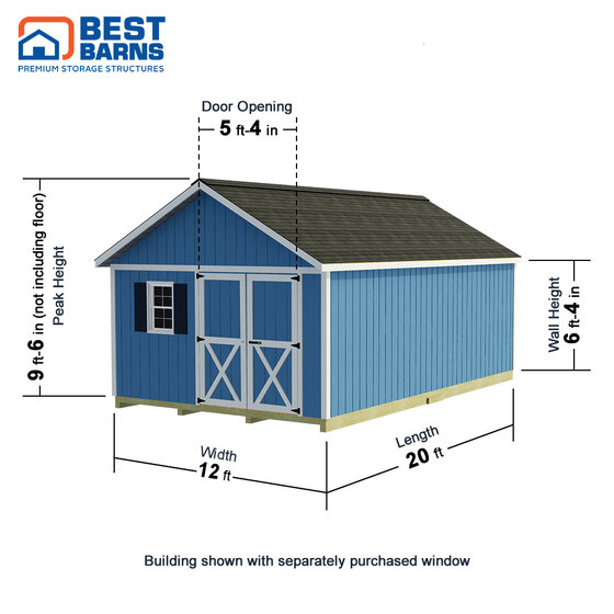 Shedquarters-Standard 12x20 Shed Kit-Centered Gable