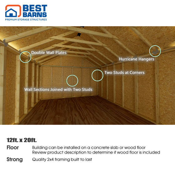 Shedquarters-Standard 12x20 Shed Kit-Centered Gable Door
