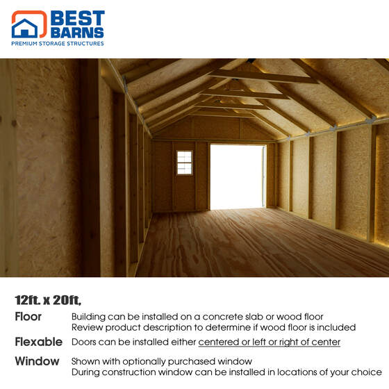 Shedquarters-Standard 12x20 Shed Kit-Centered Gable Door