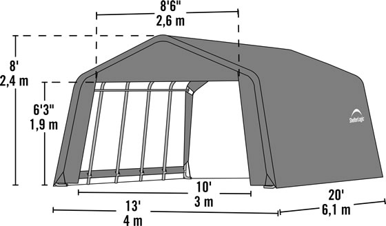 Shelter Logic 12x20x8 Peak Style Shelter Kit Measurements