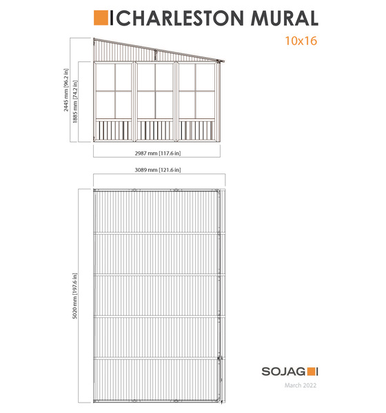 Sojag10x16 Charleston Wall-Mounted Solarium Schematic