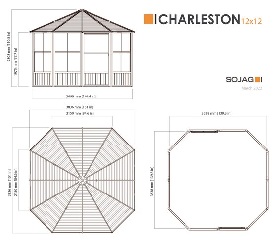 Sojag 12x12 Charleston Solarium Gazebo Schematic