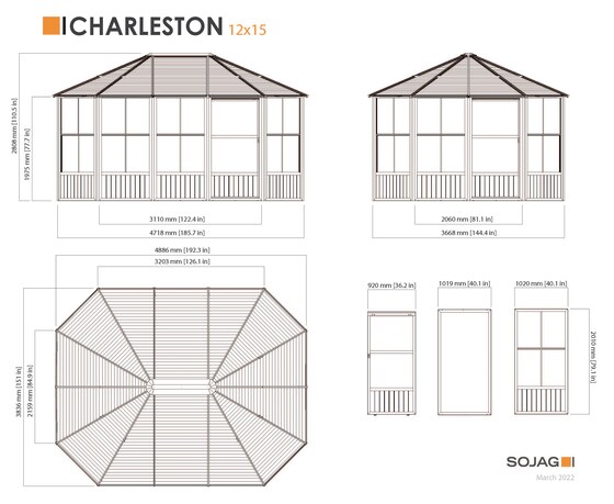 Sojag 12x15 Charleston Solarium Gazebo Schematic