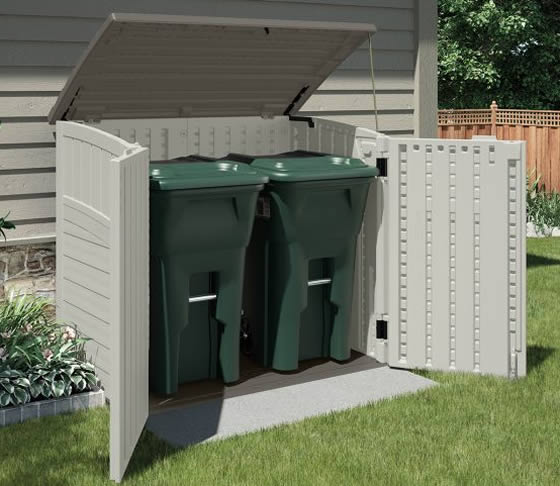 Suncast Horizontal Shed Used For Garbage Can Storage