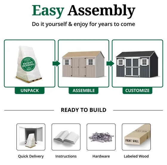Value Workshop Shed Kit includes pre-cut parts for easy assembly