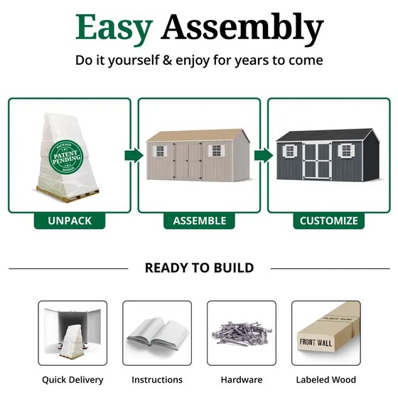 Value Workshop Shed Kit includes pre-cut parts for easy assembly