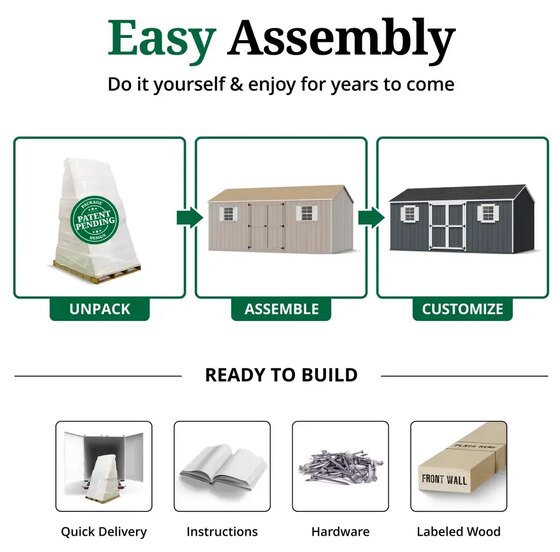 Value Workshop Shed Kit includes pre-cut parts for easy assembly