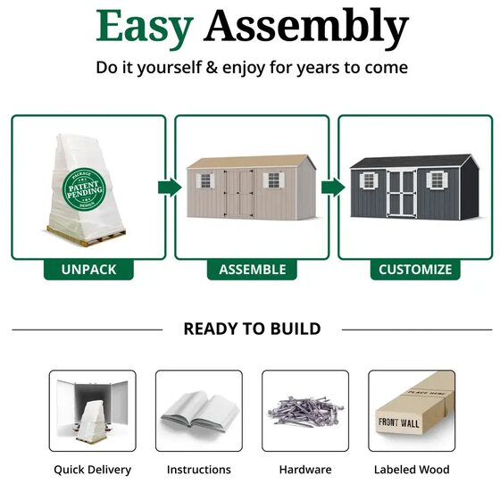 Value Workshop Shed Kit includes pre-cut parts for easy assembly