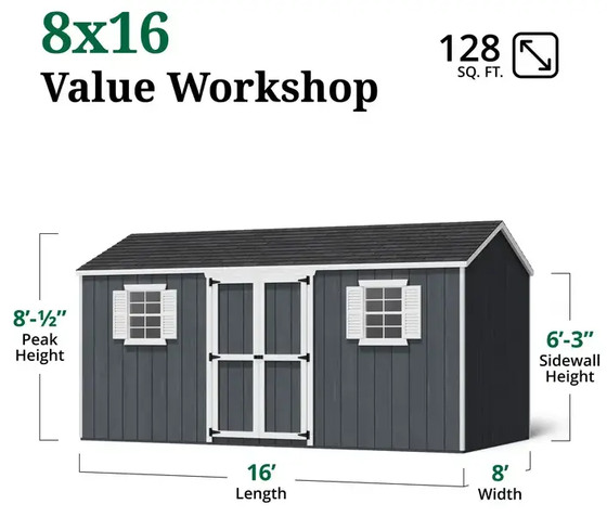 Value Workshop 8x16 Shed Kit - Dimensions