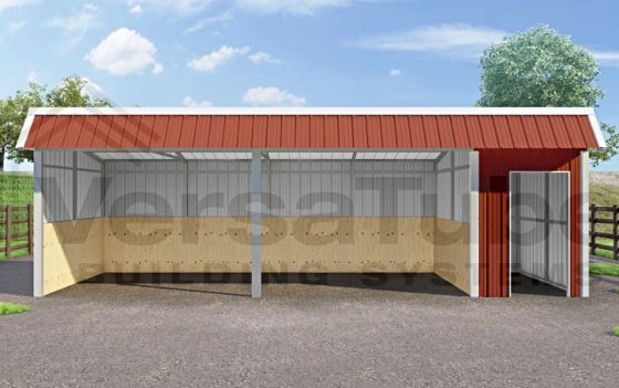 Dual-Purpose Shelter & Storage: Features an open loafing shed for livestock or equipment with an enclosed storage room, including a pre-framed 36