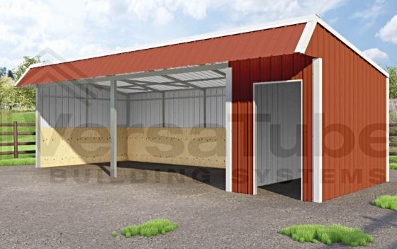 VersaTube 12x30 Single Slope Metal Loafing Shed / Run-In Shelter - Shown in Red / White Color